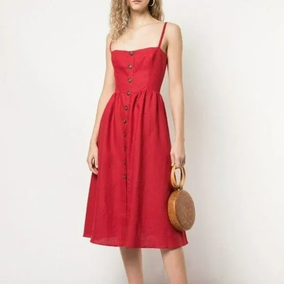 Dresses | Reformation Tori Cherry Red Linen Midi Dress Size 2 | Poshmark